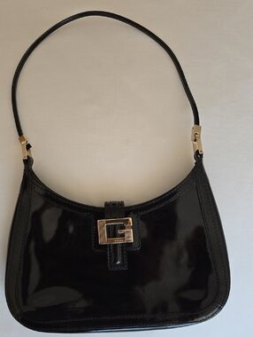 Gucci Black Patent Shoulder Bag with Gold G-Buckle